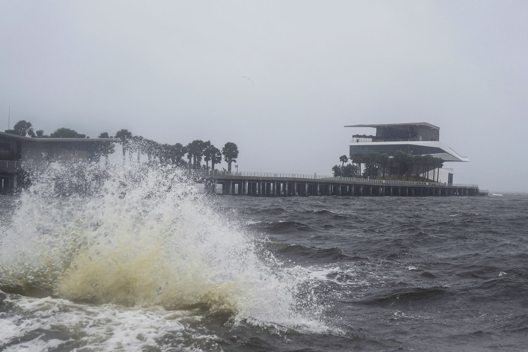 Waves crash along St. Pete Pier in St. Petersburg as Hurricane Milton is expected to make landfall tonight on October 9, 2024 in Florida. (BRYAN R. SMITH/AFP via Getty Images)