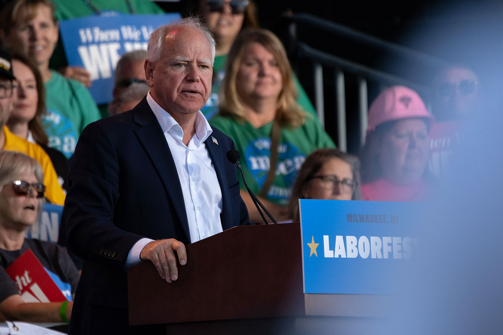Democratic vice presidential nominee Minnesota Gov. Tim Walz speaks at Laborfest on September 2, 2024 in Milwaukee, Wisconsin. (Jim Vondruska/Getty Images)