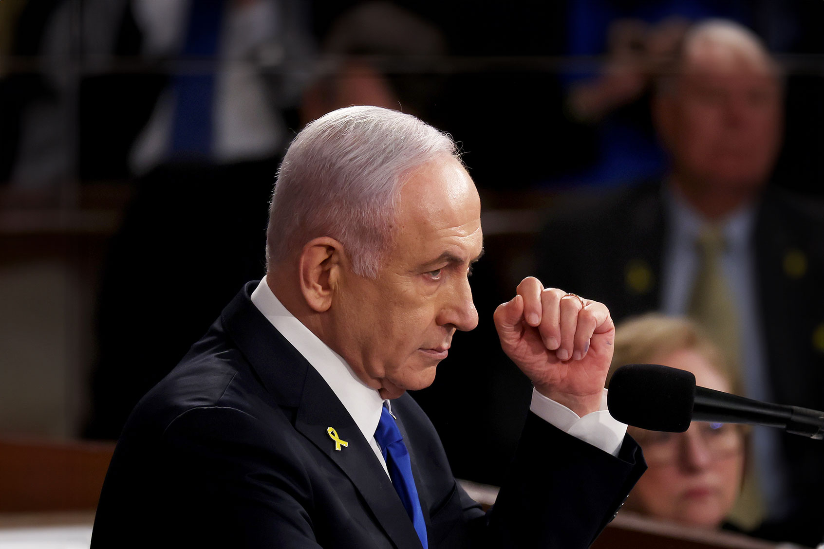 Israeli Prime Minister Benjamin Netanyahu addresses a joint meeting of Congress in the chamber of the House of Representatives at the U.S. Capitol on July 24, 2024 in Washington, DC. (Justin Sullivan/Getty Images)