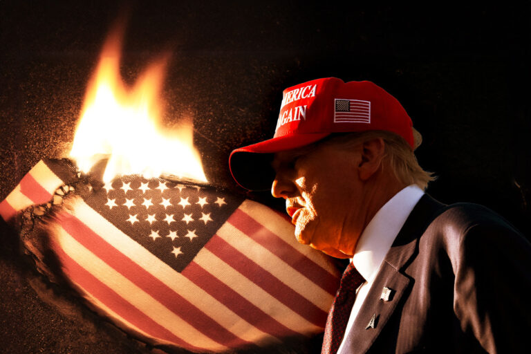 Donald Trump and an American flag on fire (Photo illustration by Salon/Getty Images)