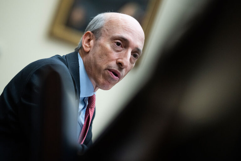 SEC Chair Gary Gensler testifies during the House Financial Services Committee hearing titled "Oversight of the Securities and Exchange Commission," in Rayburn Building on Wednesday, September 27, 2023. (Tom Williams/CQ-Roll Call, Inc via Getty Images)