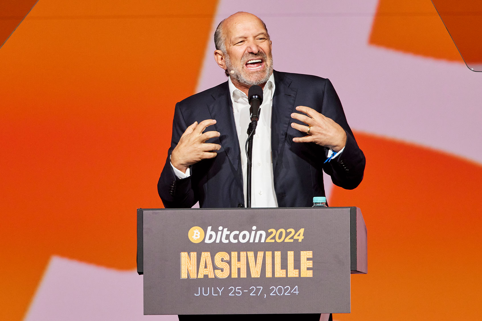 Howard Lutnick, CEO of Cantor Fitzgerald gives his speech at the 2024 Bitcoin Conference in Nashville, TN. (Johnnie Izquierdo for The Washington Post via Getty Images)