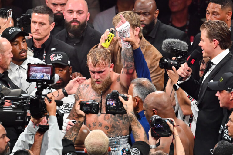 Jake Paul defeats Mike Tyson on November 15, 2024. (Tayfun Coskun/Getty Images)