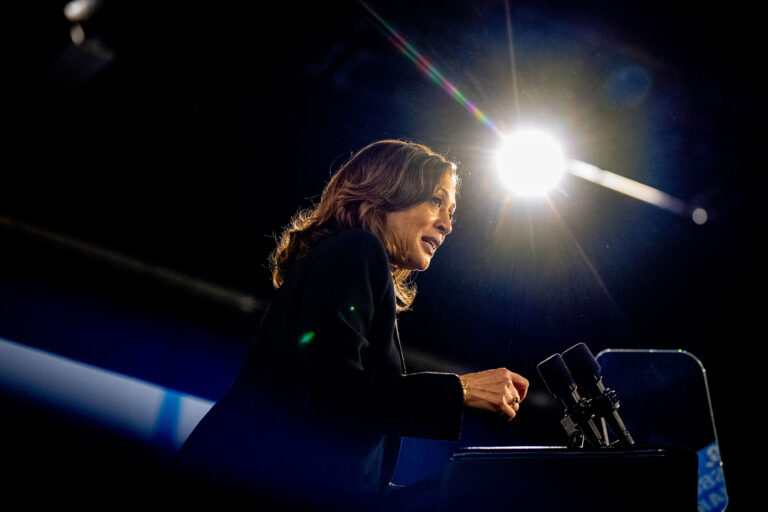 Democratic presidential nominee, U.S. Vice President Kamala Harris speaks during a rally at the Pennsylvania Farm Show Complex & Expo Center on October 30, 2024 in Harrisburg, Pennsylvania. (Andrew Harnik/Getty Images)