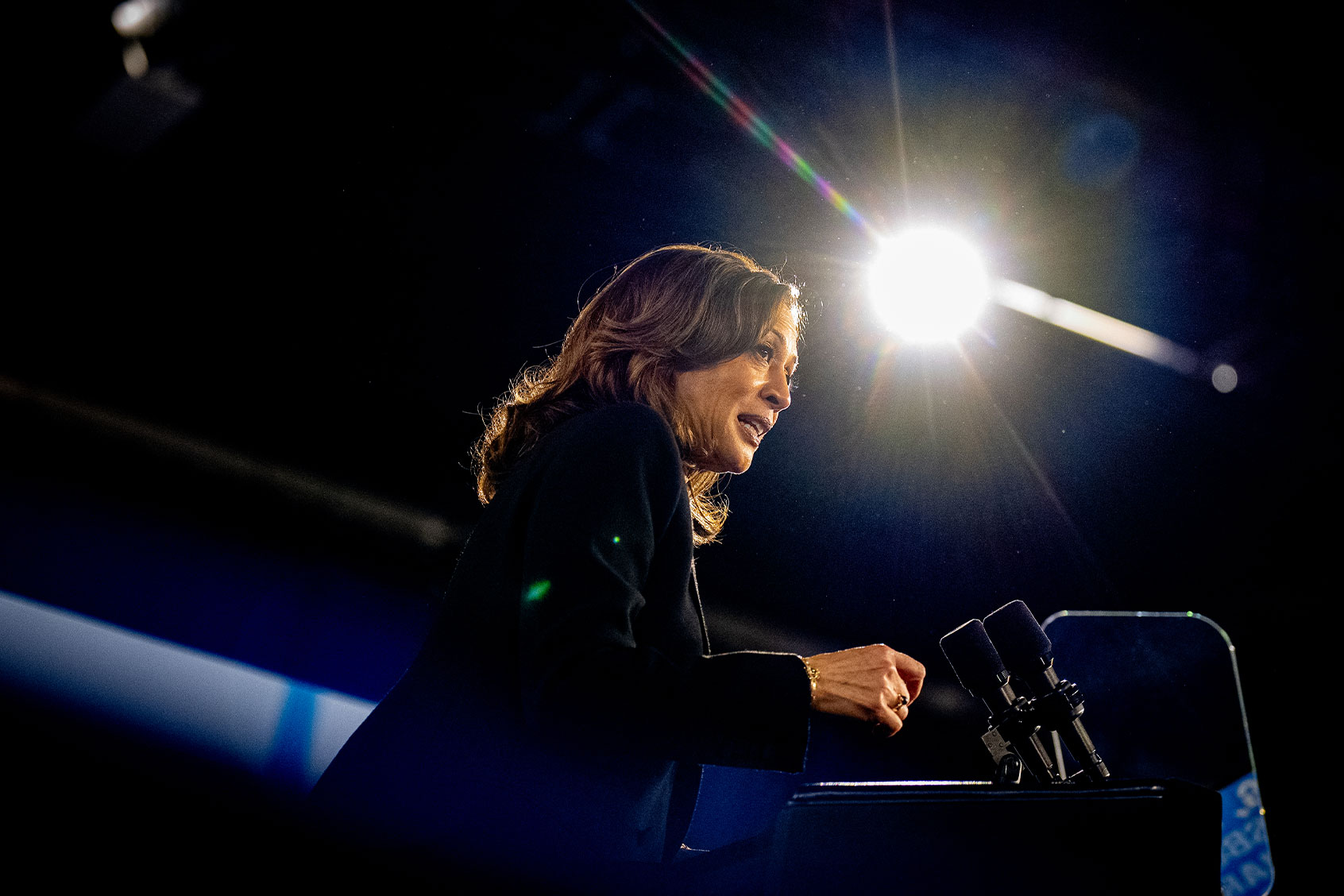 Democratic presidential nominee, U.S. Vice President Kamala Harris speaks during a rally at the Pennsylvania Farm Show Complex & Expo Center on October 30, 2024 in Harrisburg, Pennsylvania. (Andrew Harnik/Getty Images)