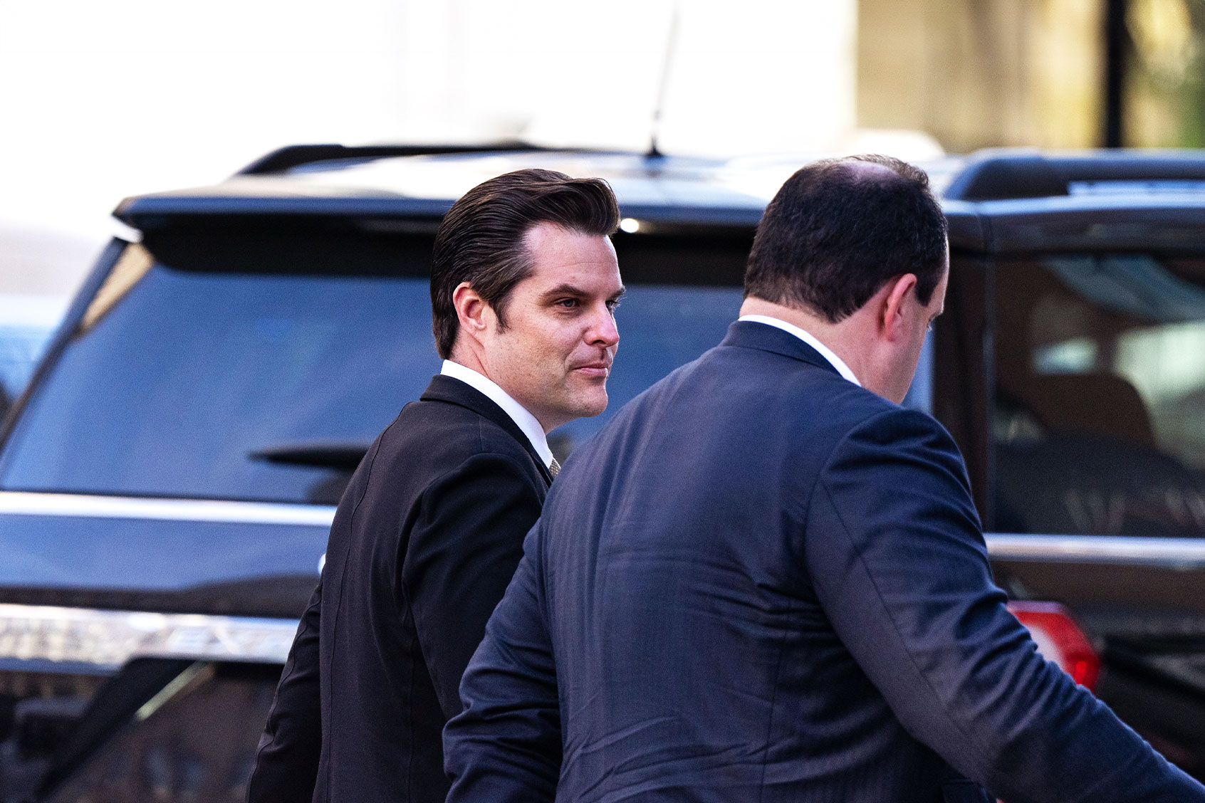 Rep. Matt Gaetz (R-FL) arrives with President-elect Donald Trump's motorcade at the Hyatt Regency Capitol Hill on November 13, 2024 in Washington, DC. (Kent Nishimura/Getty Images)