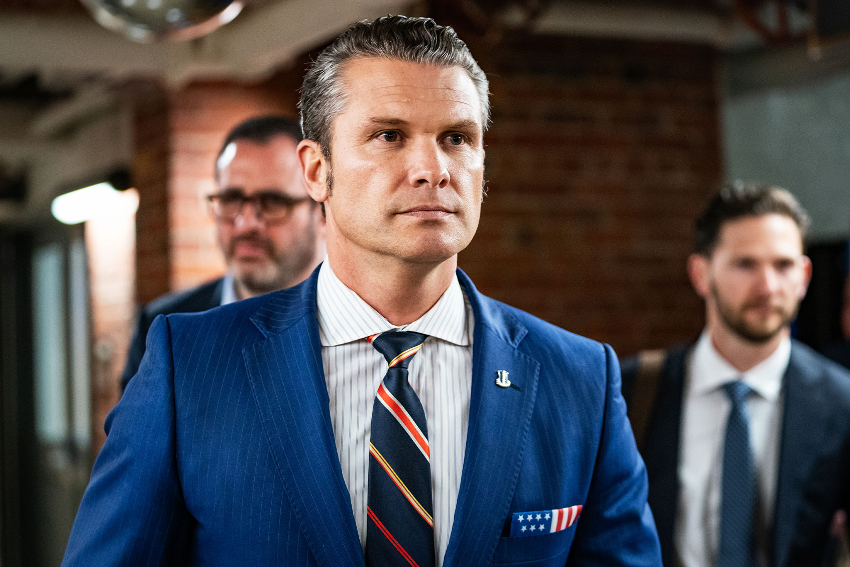 Secretary of Defense nominee Pete Hegseth leaves a meeting with Republican Senators at the Capitol in Washington, DC, on November 21, 2024. (Allison Robbert for The Washington Post via Getty Images)