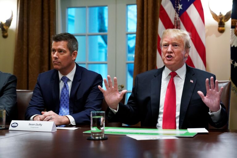 Donald Trump, with Sean Duffy (L), speaks in the Cabinet Room of the White House on January 24, 2019. (MANDEL NGAN/AFP via Getty Images)