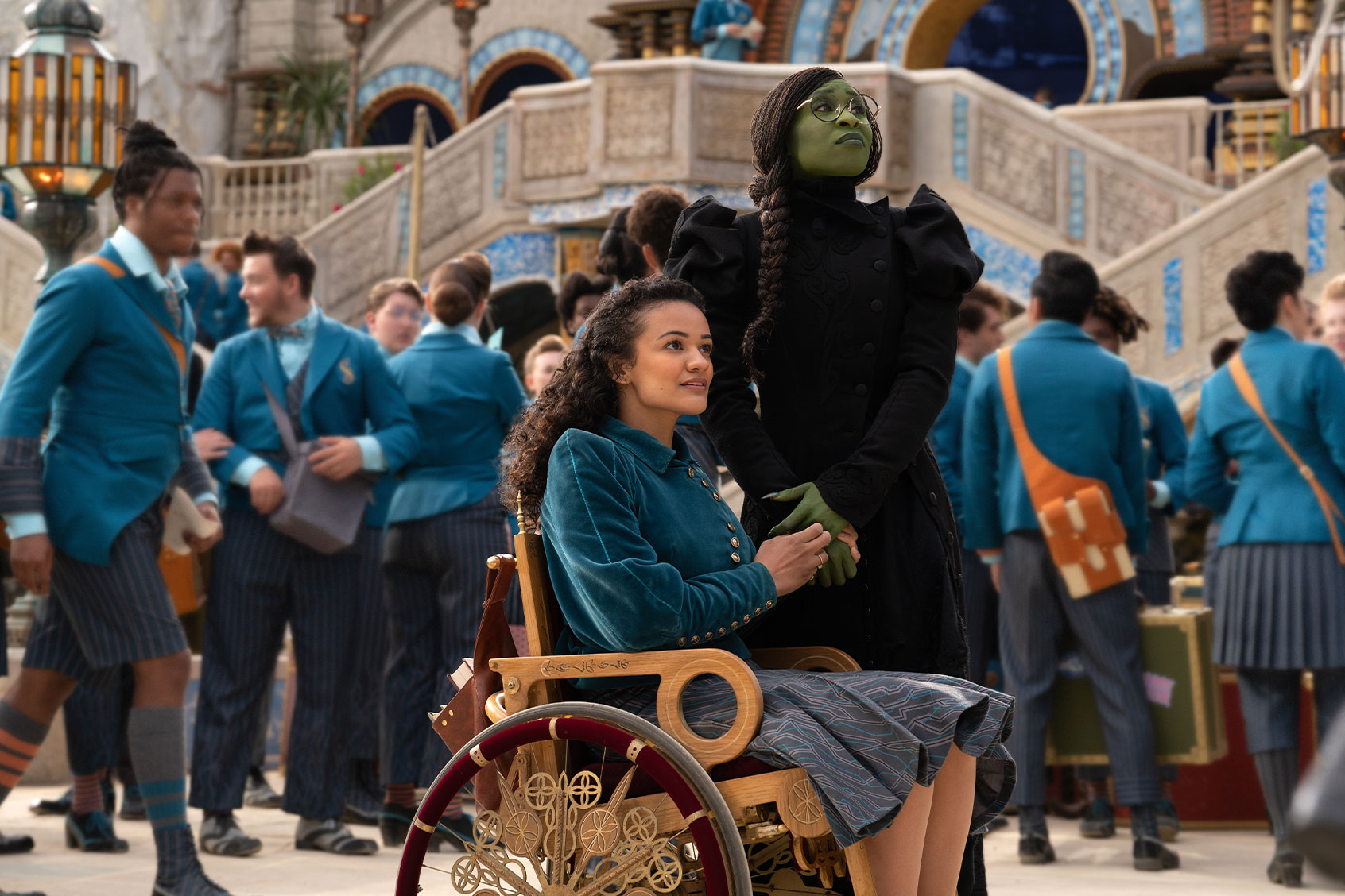 Marissa Bode as Nessarose and Cynthia Erivo as Elphaba in "Wicked" (Universal Studios)
