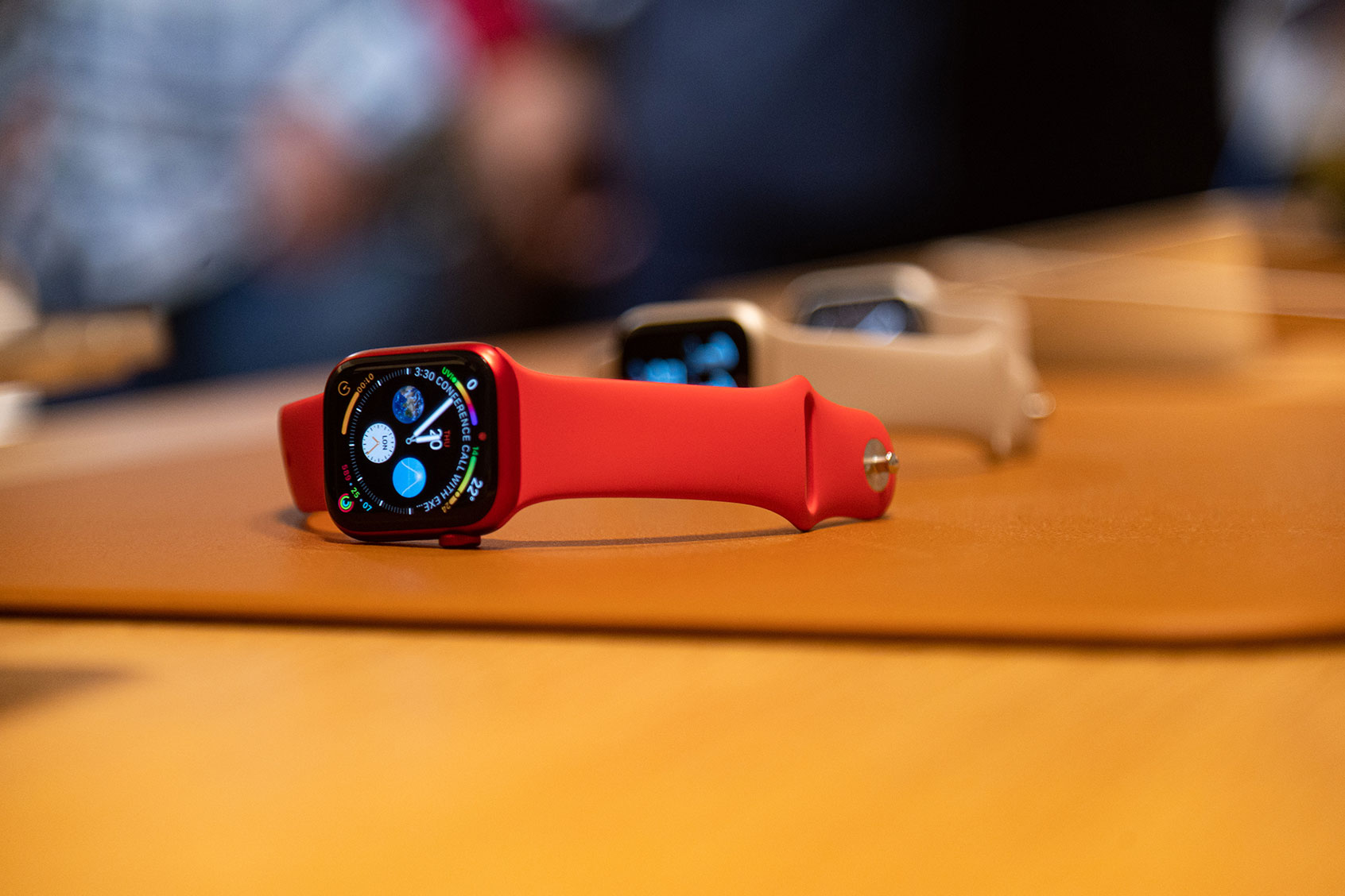 Apple smartwatches kept at display at the new Apple Inc. store in New Delhi, India on April 20, 2023. (Kabir Jhangiani/NurPhoto via Getty Images)