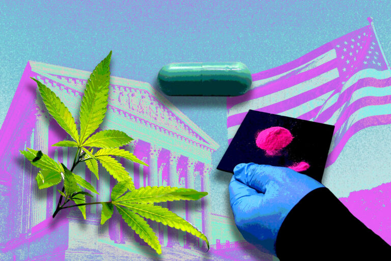 Cannabis leaves, pharmaceutical MDMA, and pink cocaine (aka Tussi) (Photo illustration by Salon/Getty Images)