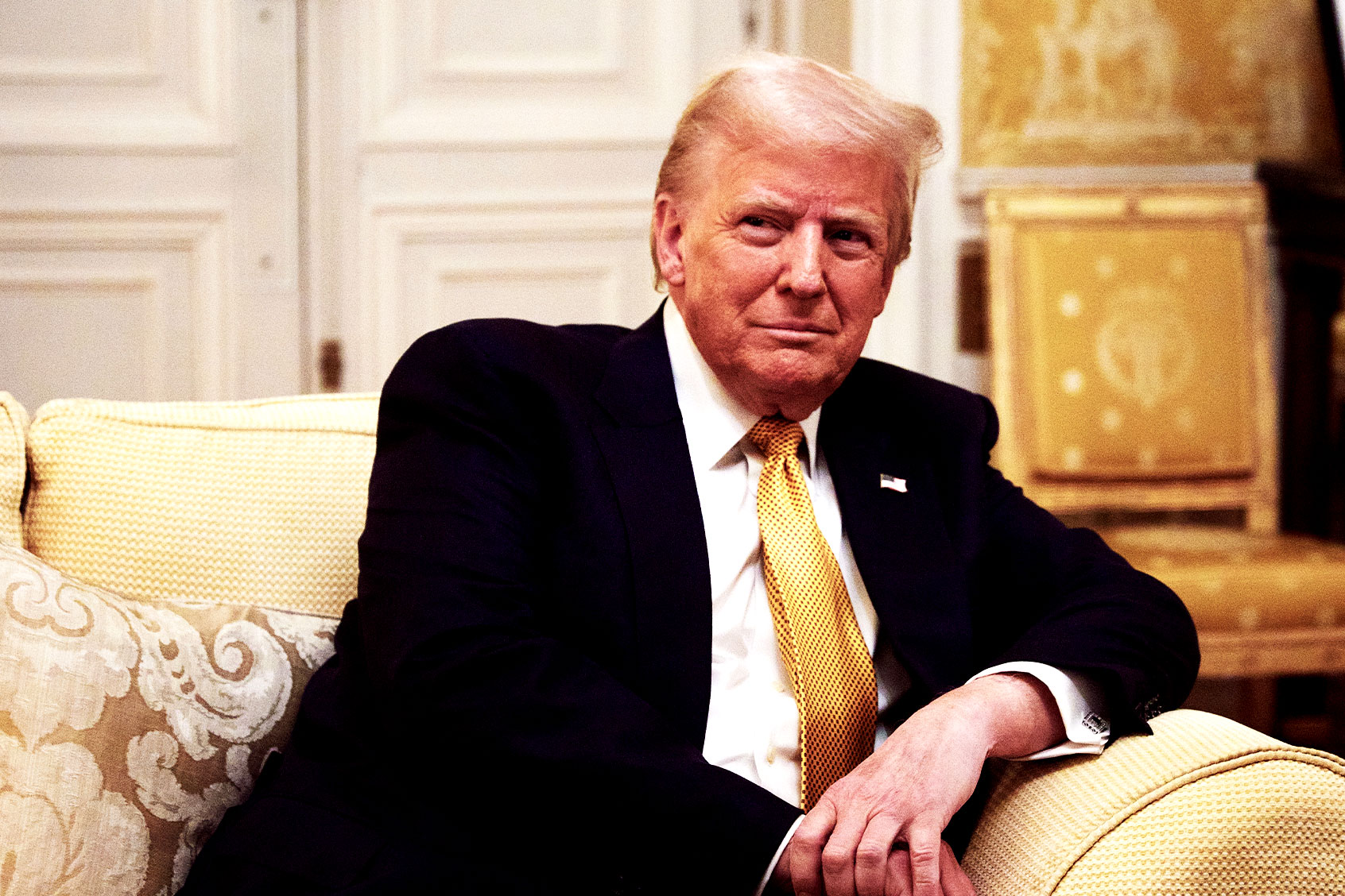 President-Elect Donald Trump reacts during his meeting with Prince William, Prince of Wales at the Embassy of the United Kingdom's Residence on December 7, 2024 in Paris, France. (Oleg Nikishin/Getty Images)