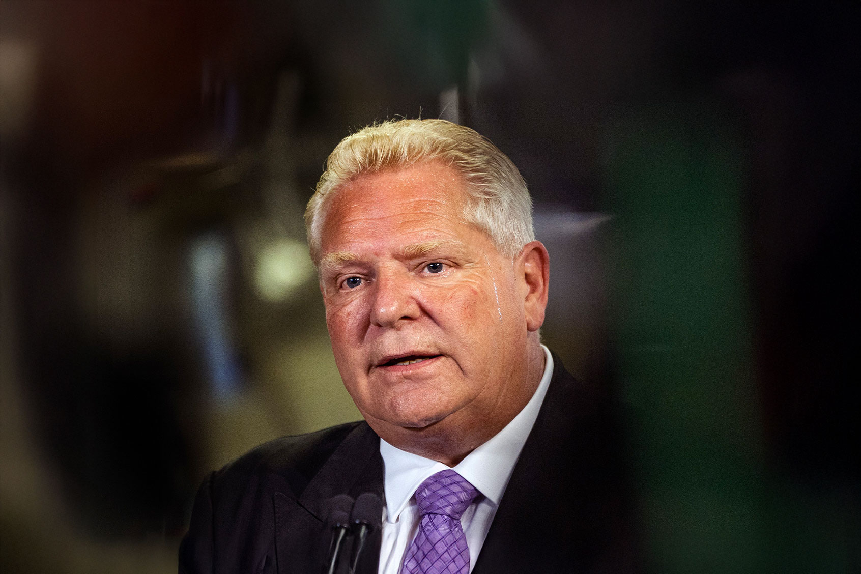 Premier Doug Ford speaks to media at Cool Beer Brewing Company in Toronto, July 10, 2024. (Andrew Francis Wallace/Toronto Star via Getty Images)