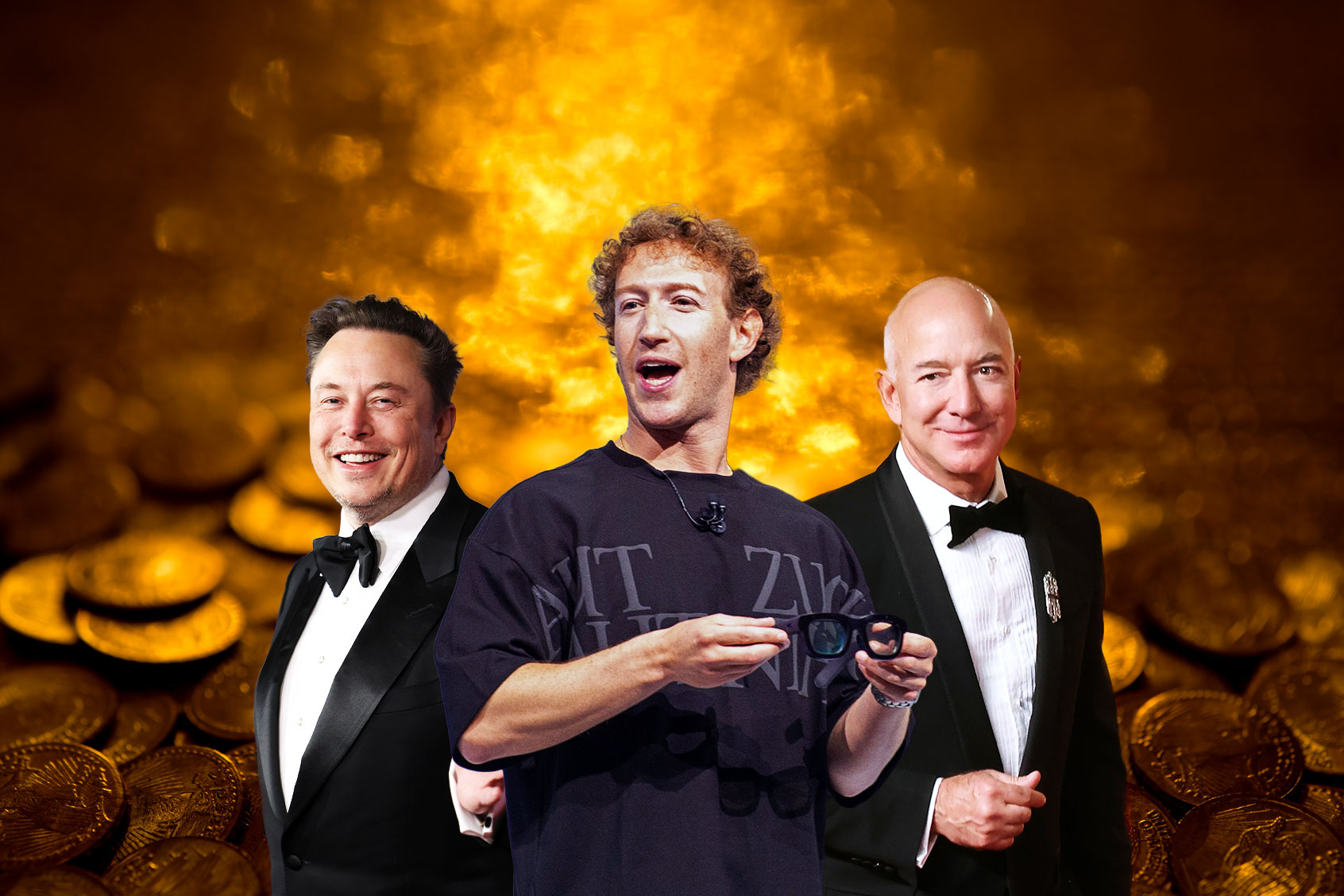 Elon Musk, Mark Zuckerberg and Jeff Bezos (Photo illustration by Salon/Getty Images)