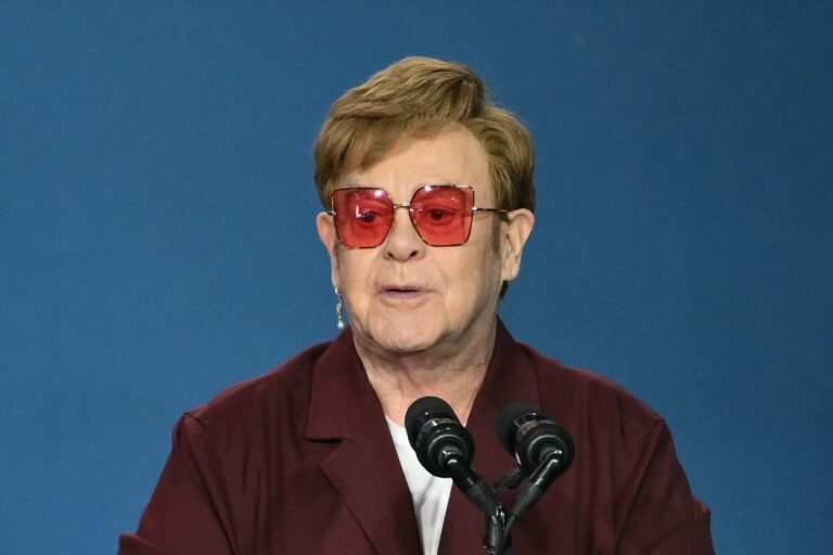 British singer-songwriter Elton John speaks at the Stonewall National Monument Visitor Center grand opening ceremony in New York on June 28, 2024. (ANGELA WEISS/AFP via Getty Images)