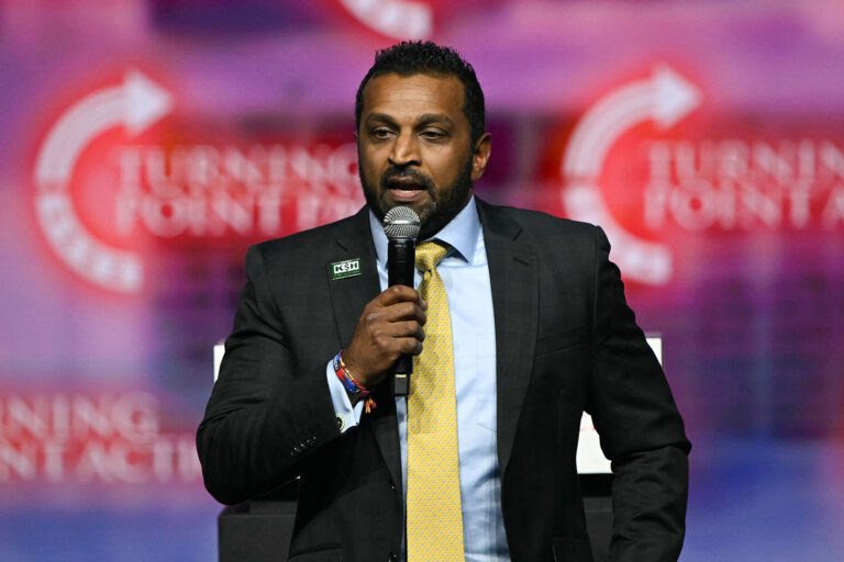 Former Chief of Staff to the United States Secretary of Defense Kash Patel speaks during a Turning Point Action 'United for Change' campaign rally for former US President and Republican presidential candidate Donald Trump in Las Vegas, Nevada, on October 24, 2024. (PATRICK T. FALLON/AFP via Getty Images)
