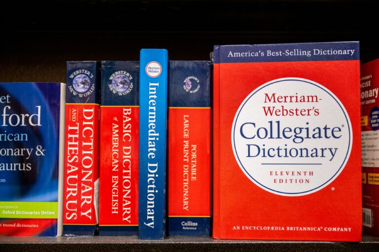 Merriam-Webster's dictionaries are displayed for sale at a Barnes & Noble store on January 11, 2024 in Austin, Texas. (Brandon Bell/Getty Images)