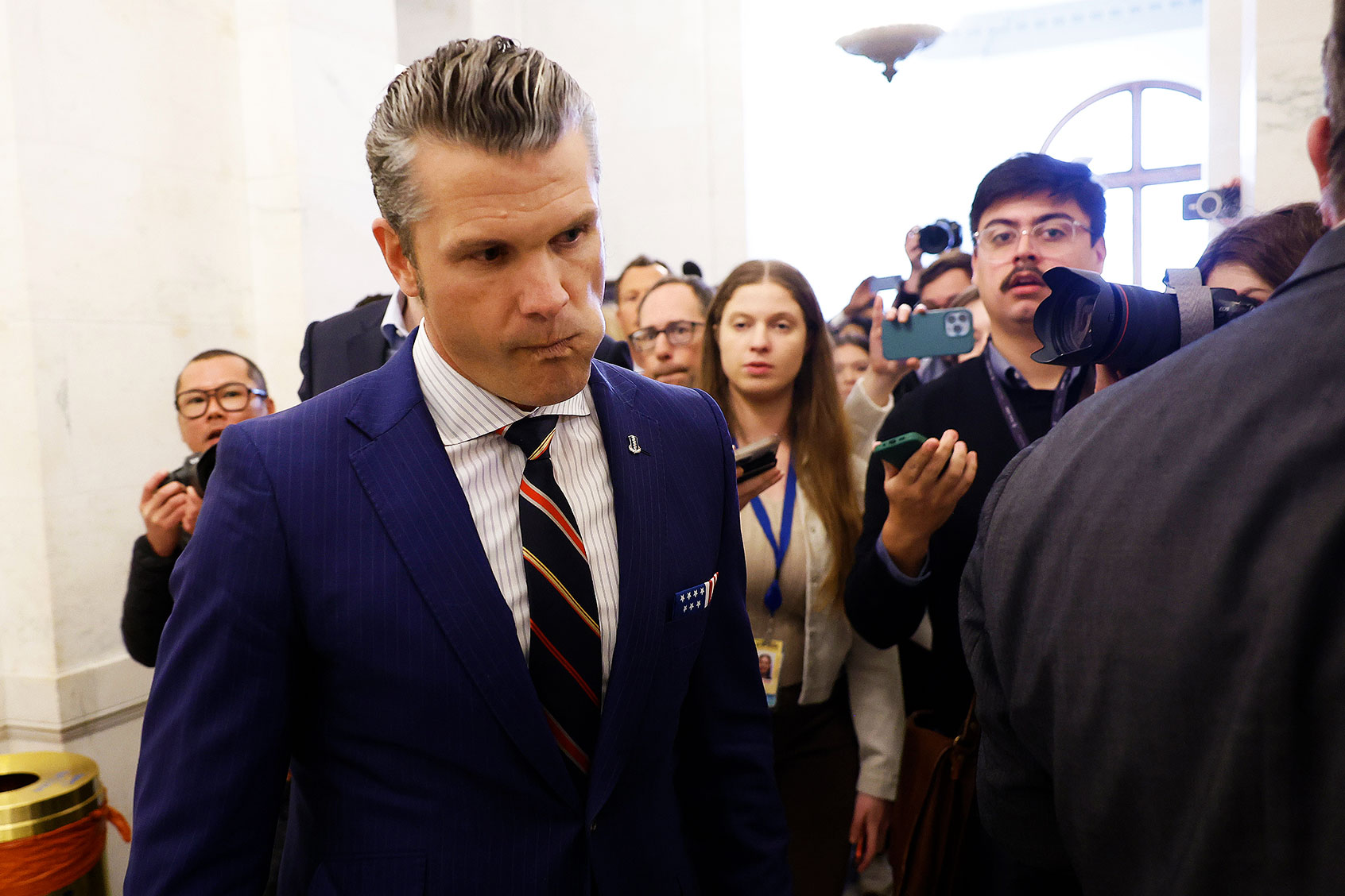 President-elect Donald Trump's nominee to be Secretary of Defense Pete Hegseth leaves the Russell Senate Office Building on November 21, 2024 in Washington, DC. (Kevin Dietsch/Getty Images)