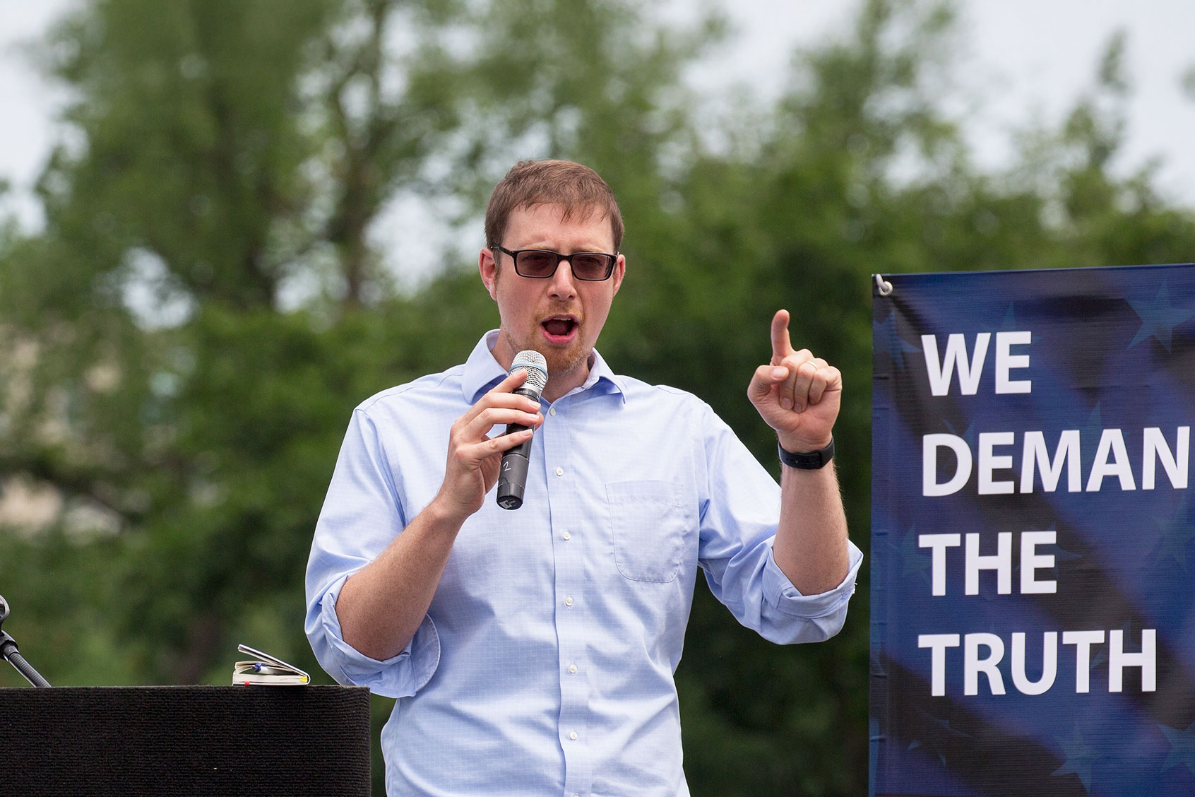Ben Wikler of MoveOn.org speaks in the March for Truth Sends a Message, Investigate Trump rally near the Washington Monument on June 3, 2017 in Washington, DC. (Tasos Katopodis/Getty Images for MoveOn.org)