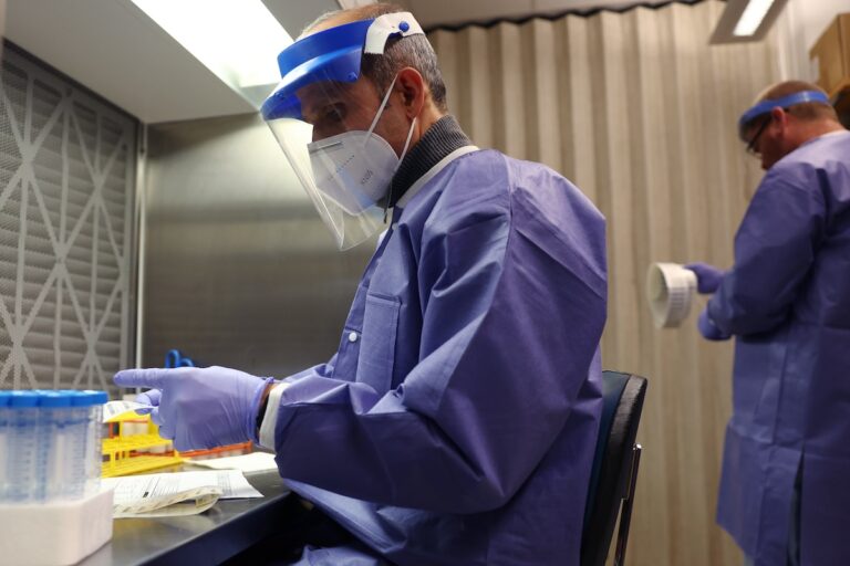 ITHACA, NEW YORK - DECEMBER 10: HDC receiving staff prep arriving milk samples for testing at the Animal Health Diagnostic Center at Cornell University on December 10, 2024 in Ithaca, New York. (Photo by Michael M. Santiago/Getty Images)