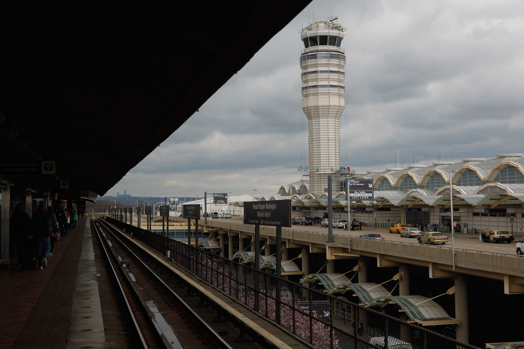 The control tower at Ronald Reagan National Airport as seen from a Metro train stop in Washington, DC. (Photo by Chip Somodevilla/Getty Images)