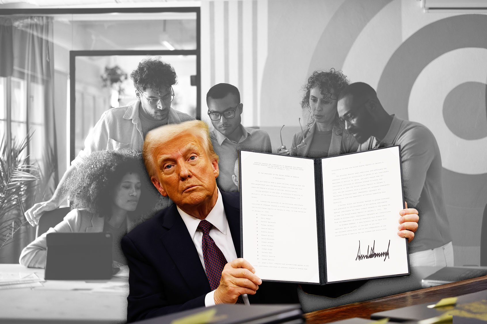 Donald Trump showing a signed executive order. (Photo illustration by Salon/Getty Images)