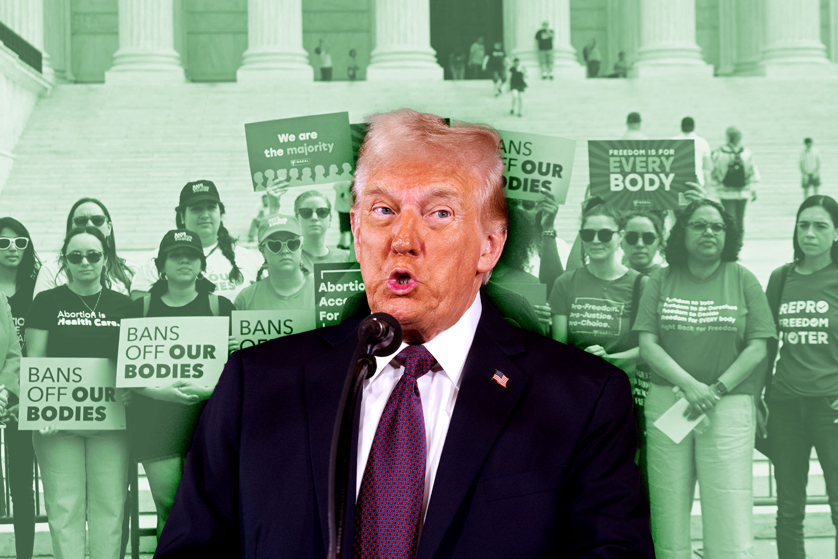 Donald Trump and pro-choice protesters (Photo illustration by Salon/Getty Images)