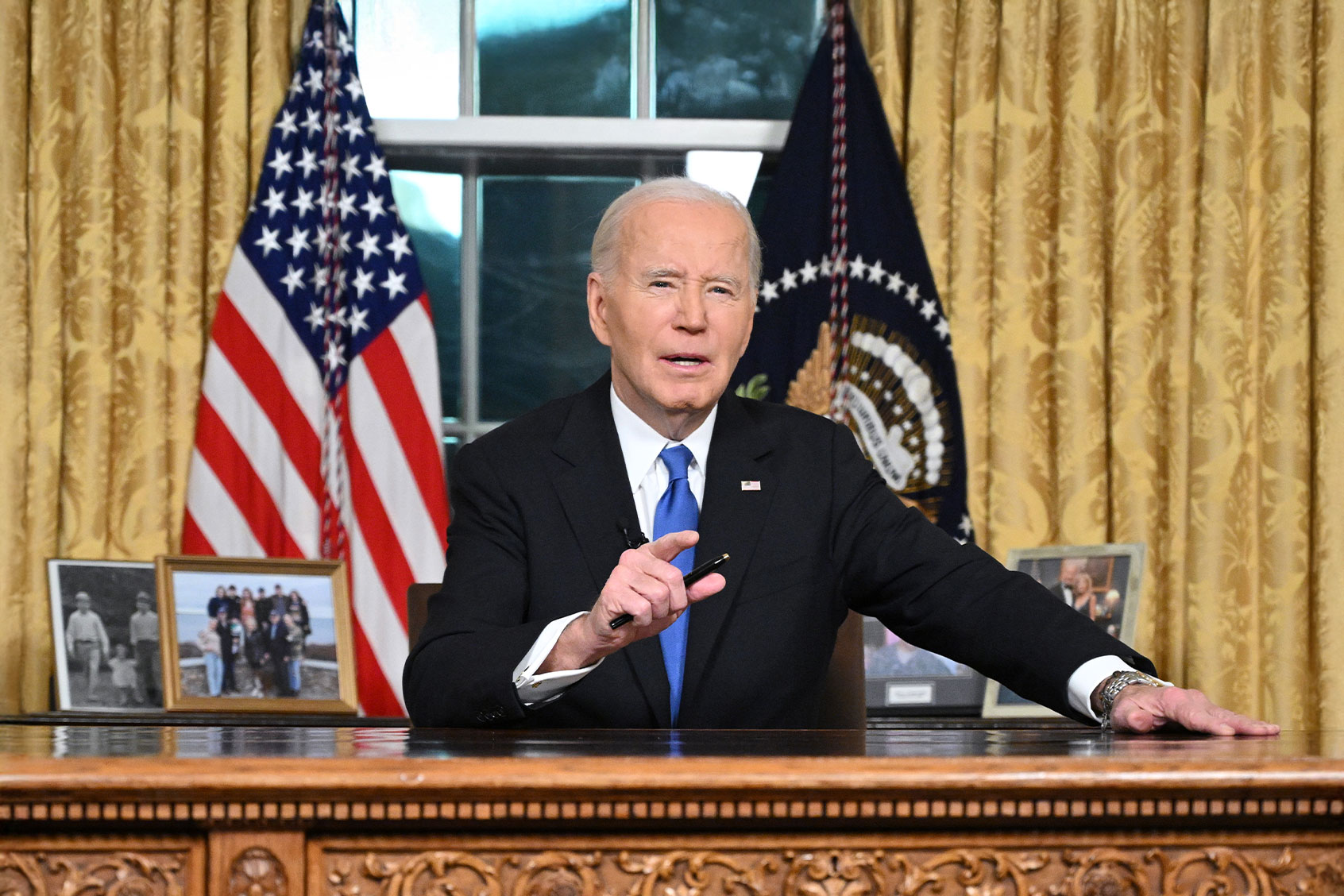 US President Joe Biden delivers his farewell address to the nation from the Oval Office of the White House on January 15, 2025 in Washington, DC. (Mandel Ngan - Pool/Getty Images)