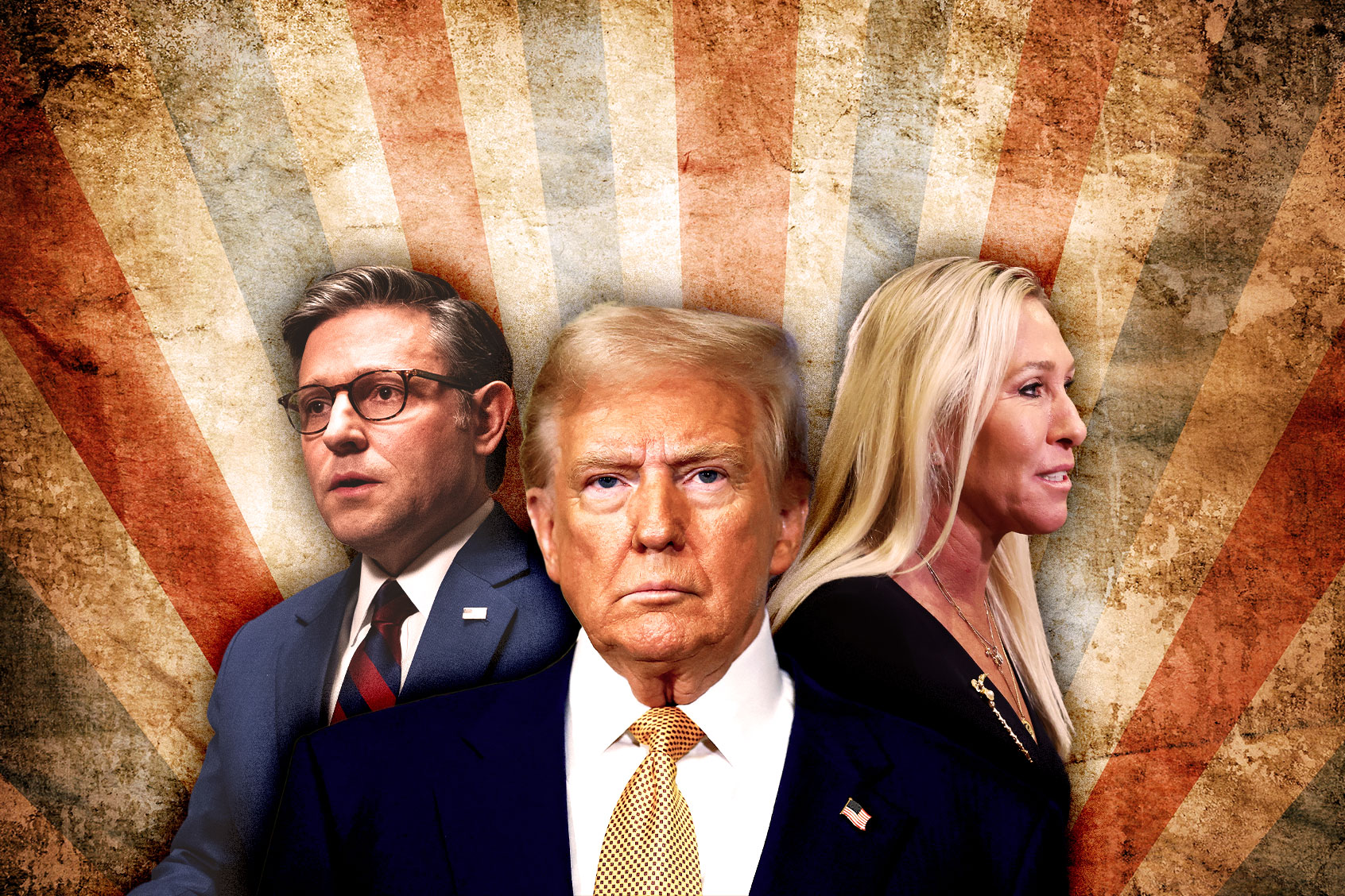 Mike Johnson, Donald Trump and Marjorie Taylor Greene (Photo illustration by Salon/Getty Images)
