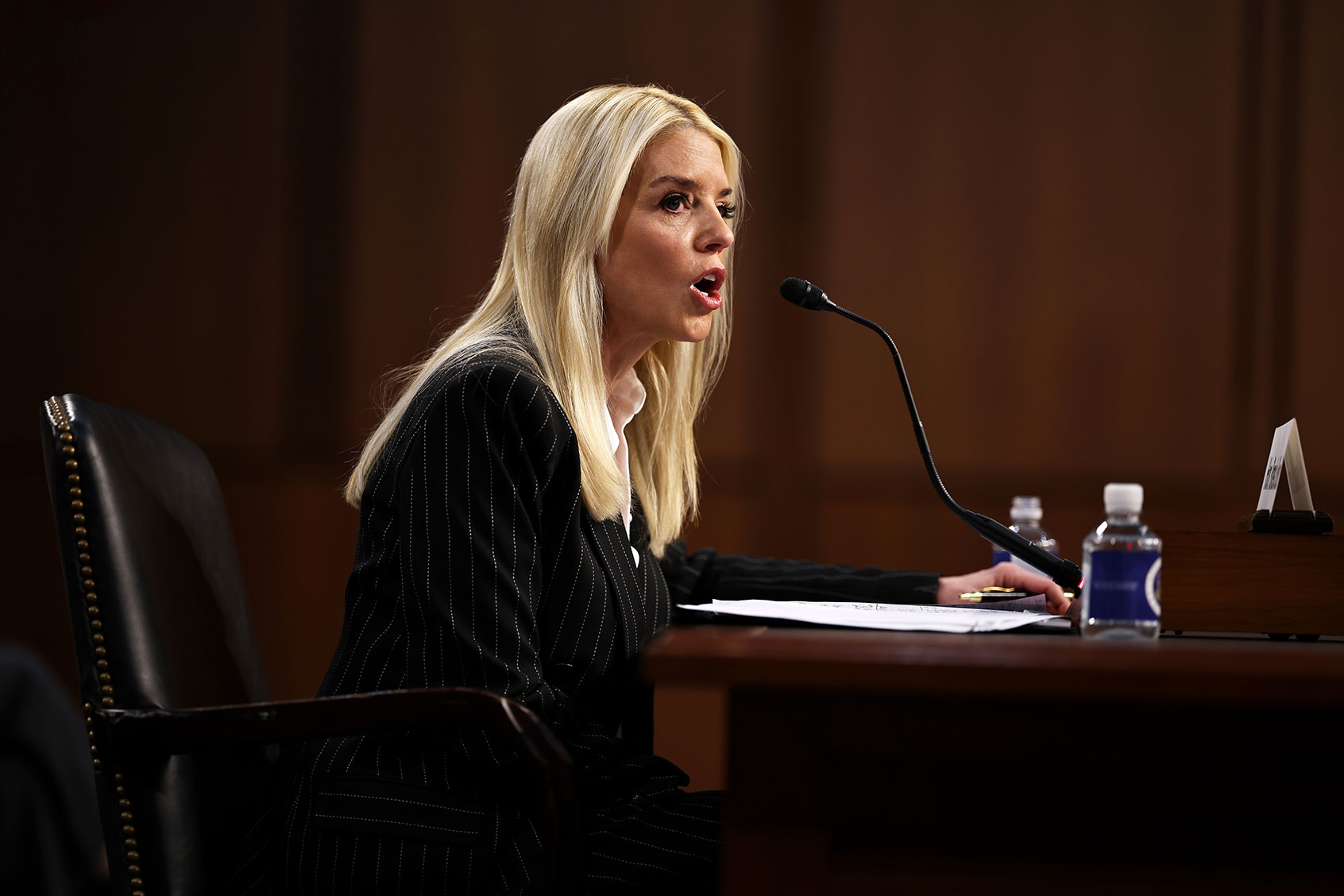 Former Florida Attorney General Pam Bondi testifies before the Senate Judiciary Committee during her confirmation hearing for U.S. Attorney General in the Hart Senate Office Building on Capitol Hill on January 15, 2025 in Washington, DC. (Chip Somodevilla/Getty Images)