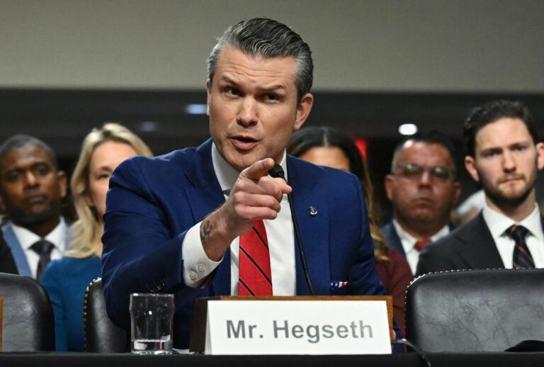 Pete Hegseth, President-elect Donald Trump's nominee for Defense Secretary, testifies during his confirmation hearing before the Senate Armed Services Committee on Capitol Hill on January 14, 2025 in Washington, DC. (SAUL LOEB/AFP via Getty Images)