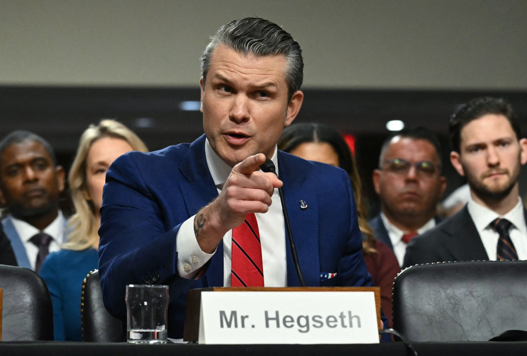 Pete Hegseth, President-elect Donald Trump's nominee for Defense Secretary, testifies during his confirmation hearing before the Senate Armed Services Committee on Capitol Hill on January 14, 2025 in Washington, DC. (SAUL LOEB/AFP via Getty Images)
