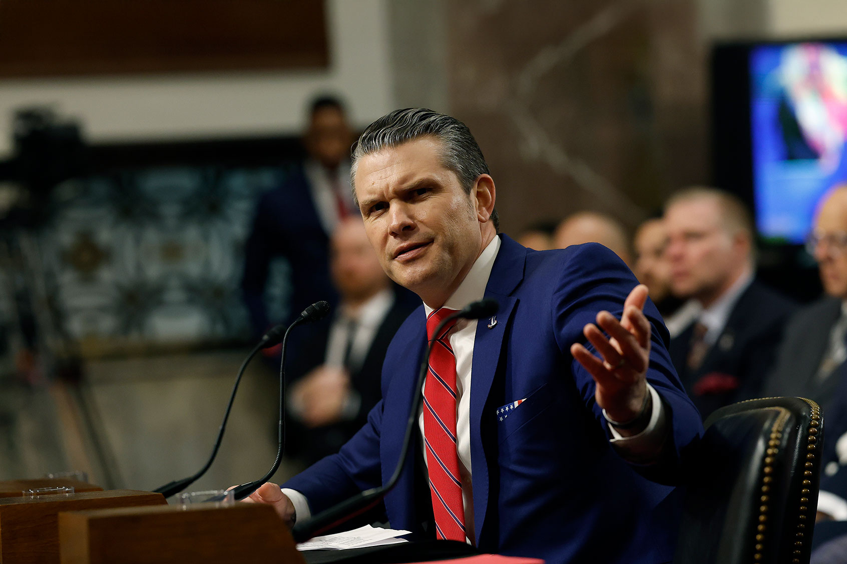 U.S. President-elect Donald Trump's nominee for Secretary of Defense Pete Hegseth testifies during his Senate Armed Services confirmation hearing on Capitol Hill on January 14, 2025 in Washington, DC. (Anna Moneymaker/Getty Images)