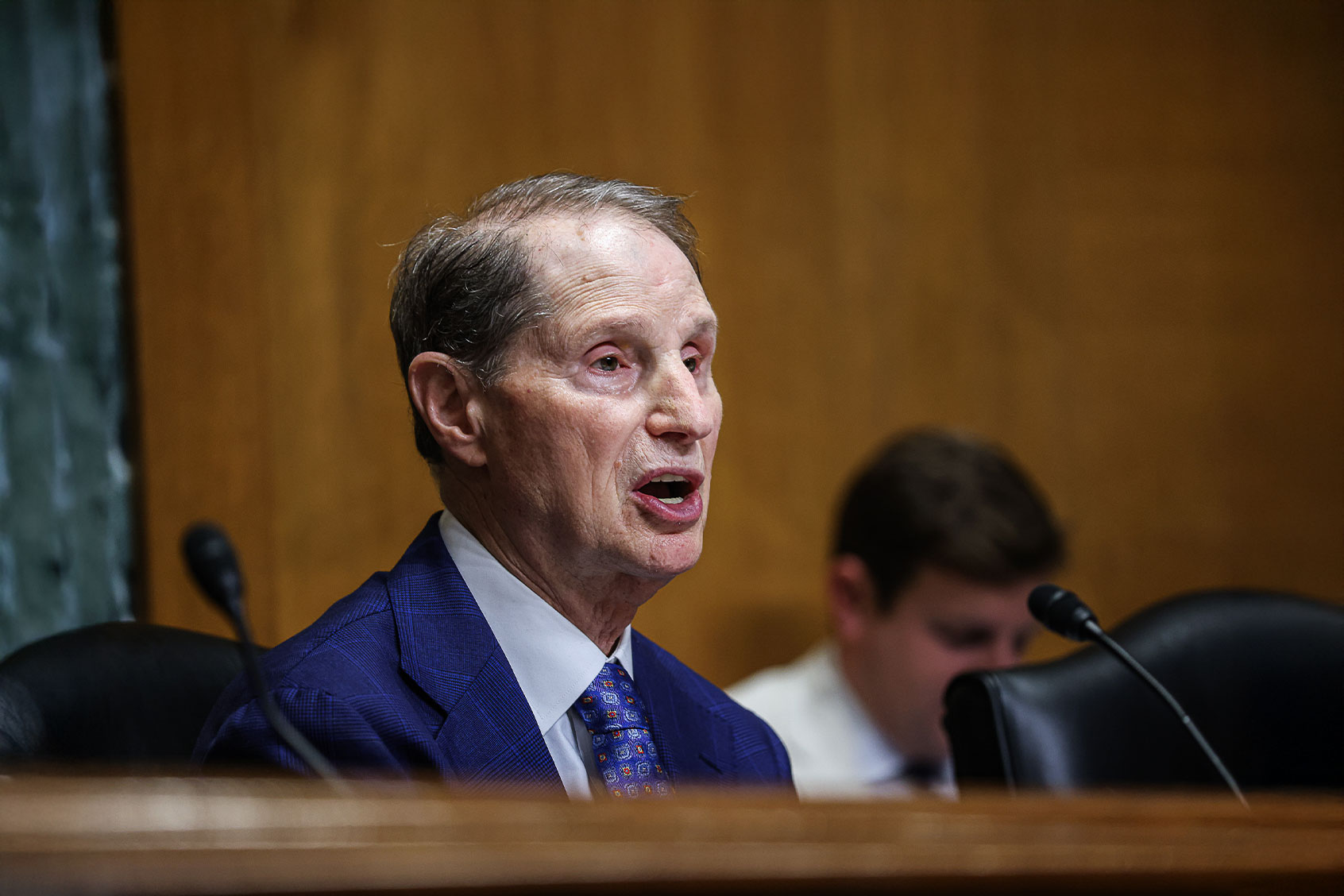 Senator Ron Wyden, Chairman of the Senate Committee on Finance, speaks during a Senate Finance hearing to examine lowering health care costs for Americans, focusing on the Inflation Reduction Act, on Capitol Hill on September 17, 2024. (Valerie Plesch for The Washington Post via Getty Images)