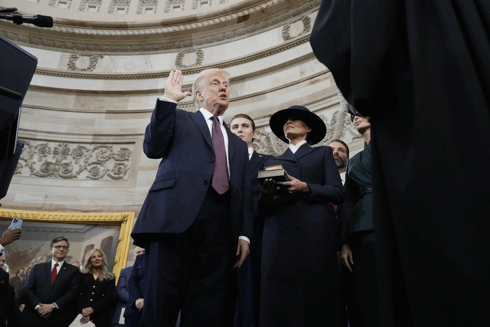 President Donald Trump being sworn in on January 20, 2025. (Morry Gash/Getty Images)