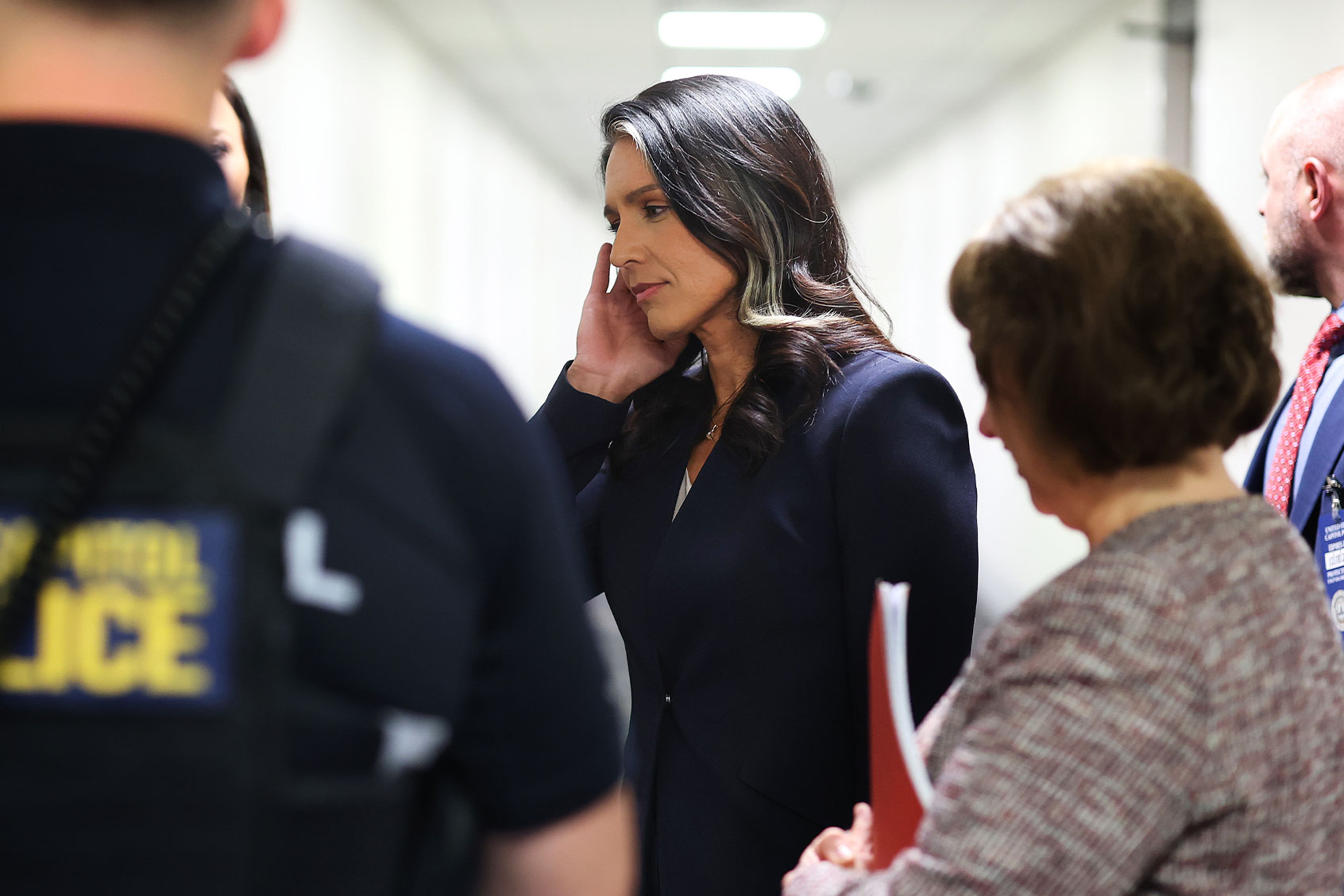 U.S. President-elect Donald Trump's nominee to be Director of National Intelligence, former U.S. Rep. Tulsi Gabbard from Hawaii, leaves a meeting with Sen. John Cornyn (R-TX) at the Hart Senate Office Building on December 18, 2024 on Capitol Hill in Washington, DC. (Kevin Dietsch/Getty Images)