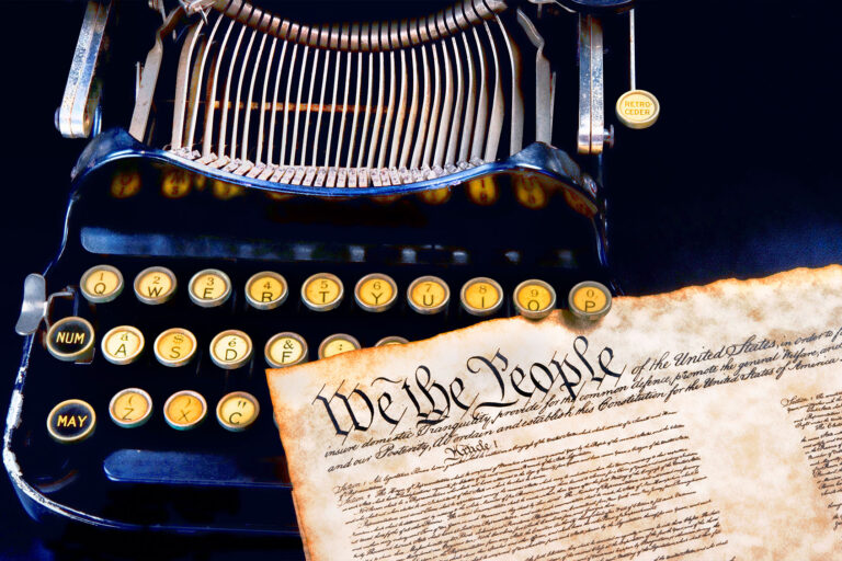 We the People preamble to the US Constitution on top of a antique typewriter (Getty Images/mj0007)