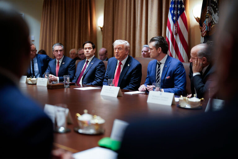 President Donald Trump duiring a Cabinet meeting at the White House on February 26, 2025 in Washington, DC. Trump held the first Cabinet meeting of his second term with Elon Musk in attendance. (Jabin Botsford /The Washington Post via Getty Images)