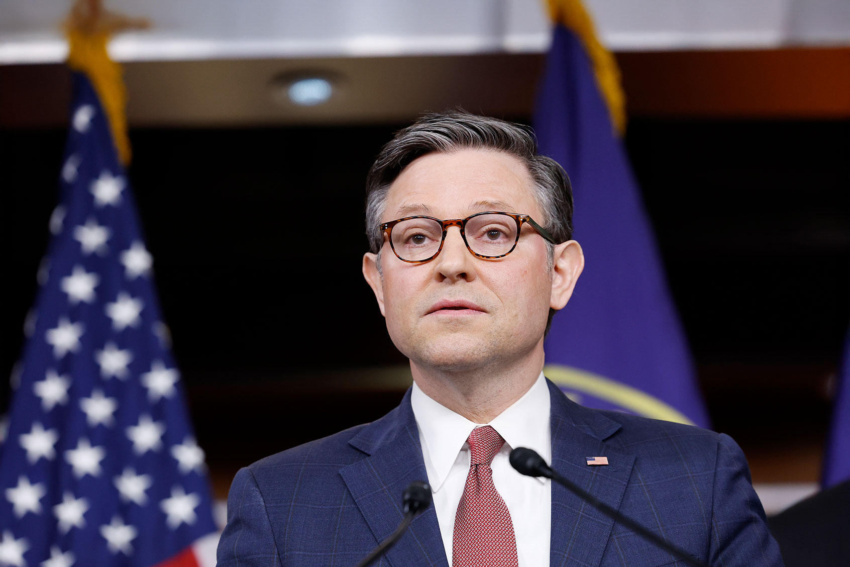 U.S. House Speaker Mike Johnson (R-LA) speaks during a news conference after the House Republican Conference meeting at the U.S. Capitol Building on February 11, 2025 in Washington, DC. (Anna Moneymaker/Getty Images)