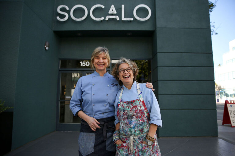 Mary Sue and Susan in front of SOCALO (Photo courtesy of Border Grill / BBQ Mexicana)