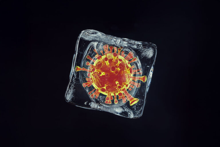 Virus spore in an ice cube (Getty Images/Yingko)