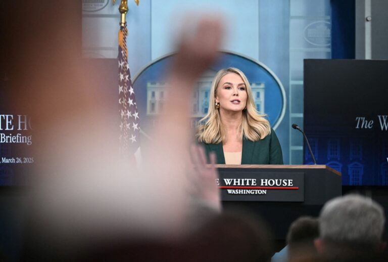 White House Press Secretary Karoline Leavitt speaks during the daily briefing in the Brady Briefing Room of the White House in Washington, DC, on March 26, 2025. (MANDEL NGAN/AFP via Getty Images)