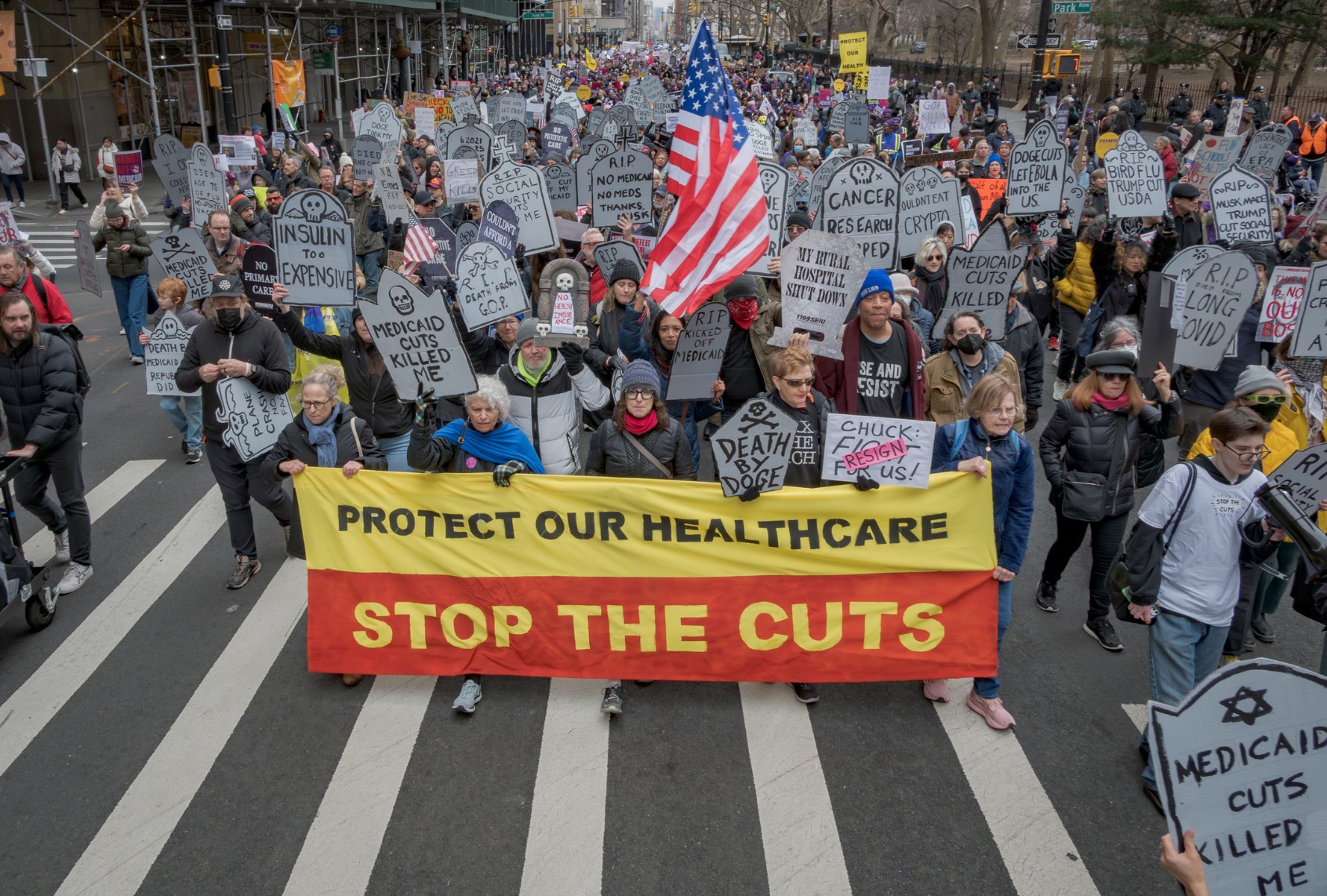 Protesters demonstrate against proposed Medicaid cuts in New York, New York. (Erik McGregor/LightRocket via Getty Images)