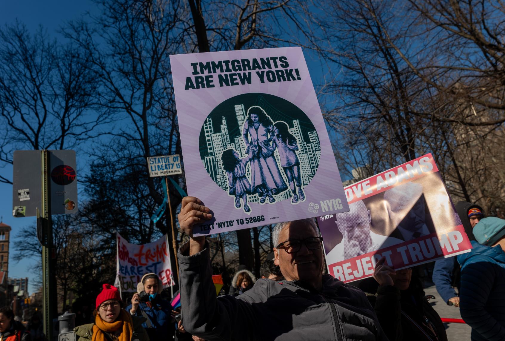 Protesters march to City Hall to demand that New York City Mayor Eric Adams be fired on February 22, 2025 in New York City. (Spencer Platt/Getty Images)