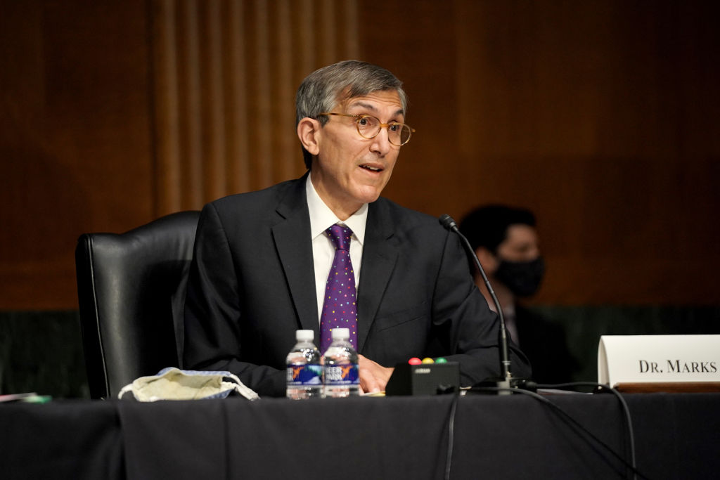 Dr. Peter Marks of the Food and Drug Administration discusses the federal response to COVID-19 on May 11, 2021 in Washington, D.C. (Pool/Getty Images)