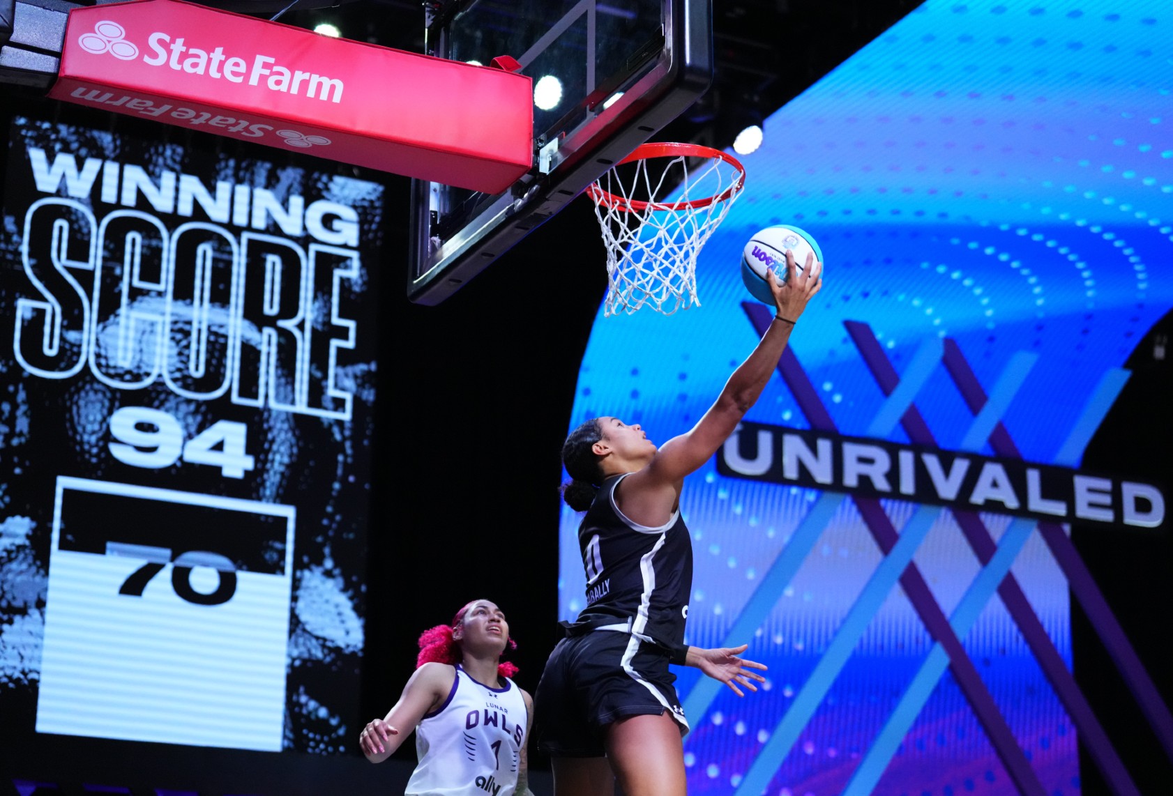 Satou Sabally #0 of Phantom goes up for a shot against Shakira Austin #1 of the Lunar Owls during the fourth quarter at Wayfair Arena on February 07, 2025 in Medley, Florida. (Rich Storry/Getty Images)