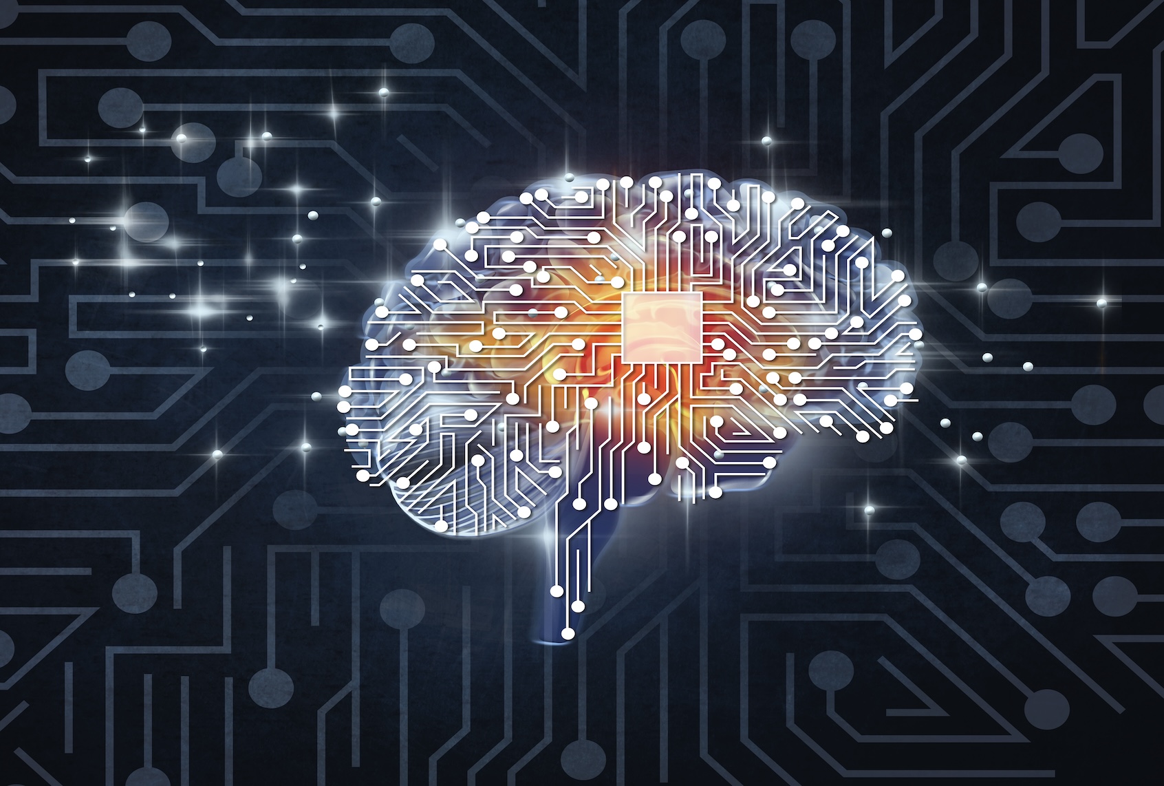 Scheme of parts of human brain with circuit board as brain anatomy. (Getty Images / Grafissimo)