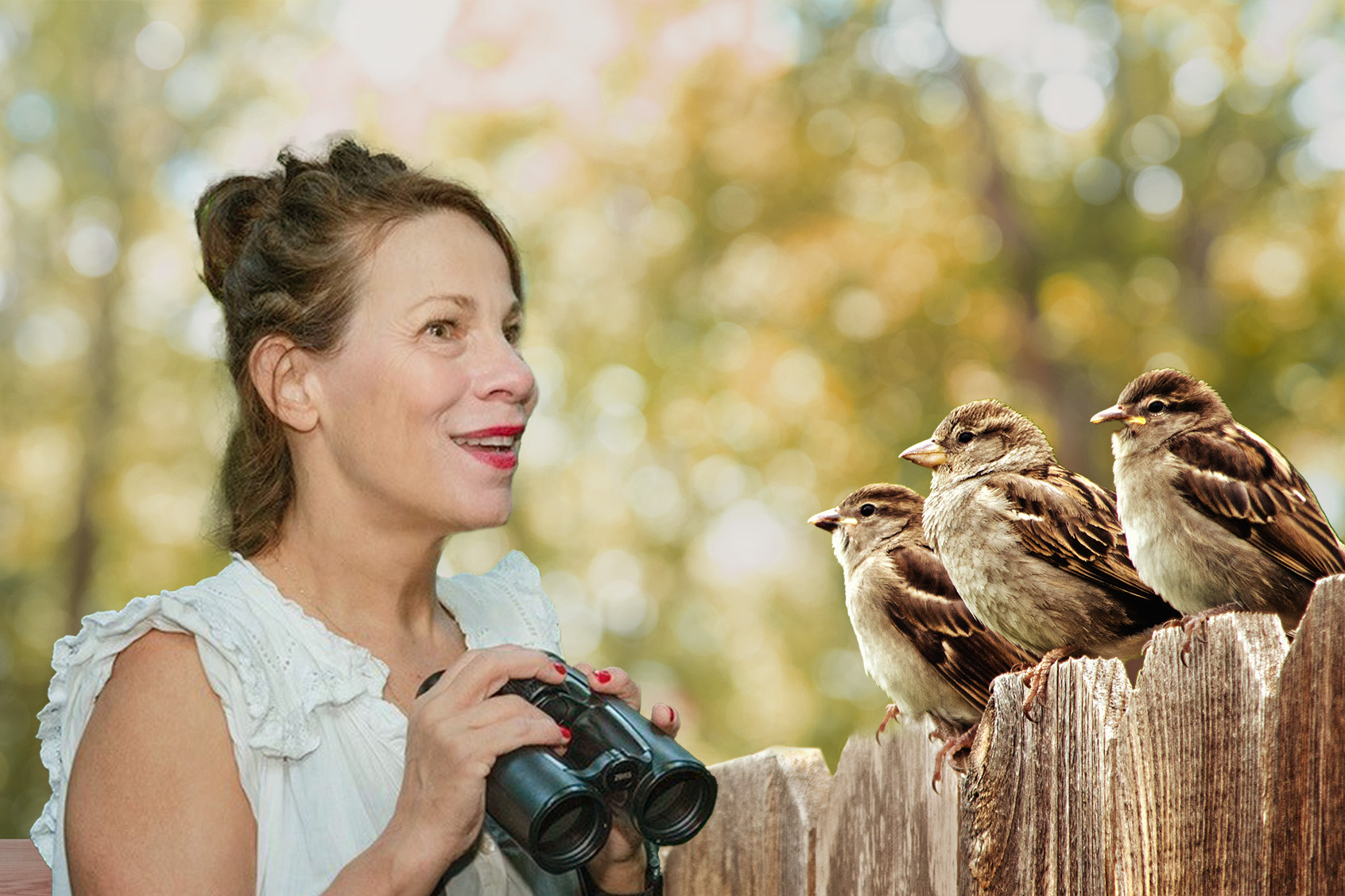 Lili Taylor birdwatching. (Photo Illustration by Salon / Getty Images / Courtesy Mike Fernandez)