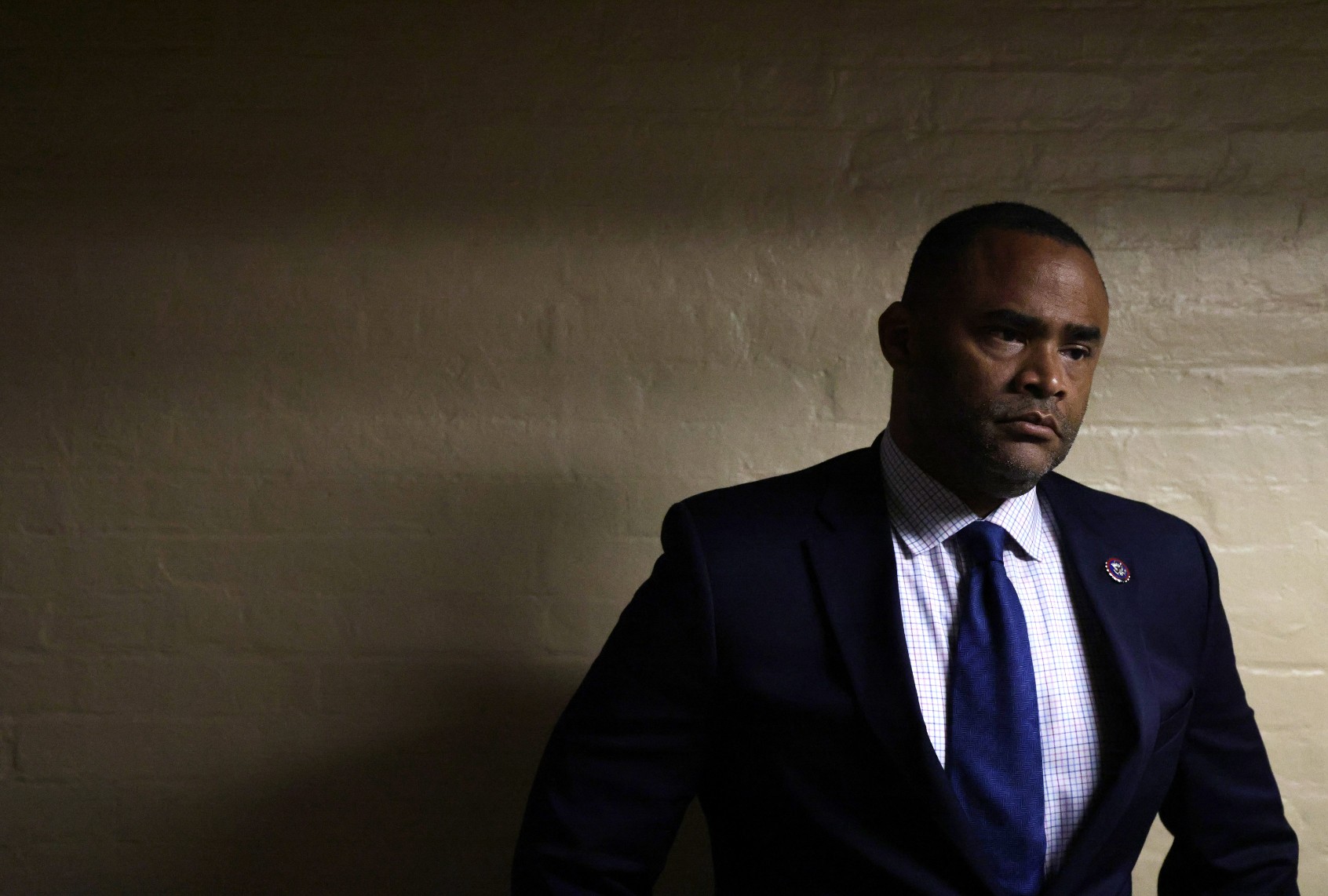 U.S. Rep. Marc Veasey, D-Texas, waits for the arrival of U.S. Sen. Joe Manchin, D-W.V., outside a room where a meeting between Democratic Texas State Senators and Representatives will take place at the U.S. Capitol July 15, 2021 in Washington, DC. (Alex Wong/Getty Images)