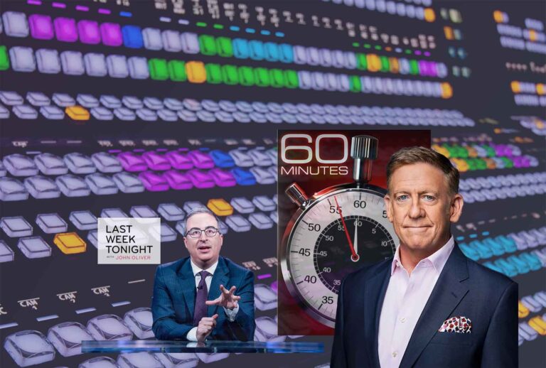 John Oliver of "Last Week Tonight" (left) and Bill Owens (right) of "60 Minutes" (Photo illustration by Salon / Getty Images/broadcastertr / Courtesy HBO / Courtesy Paramount)